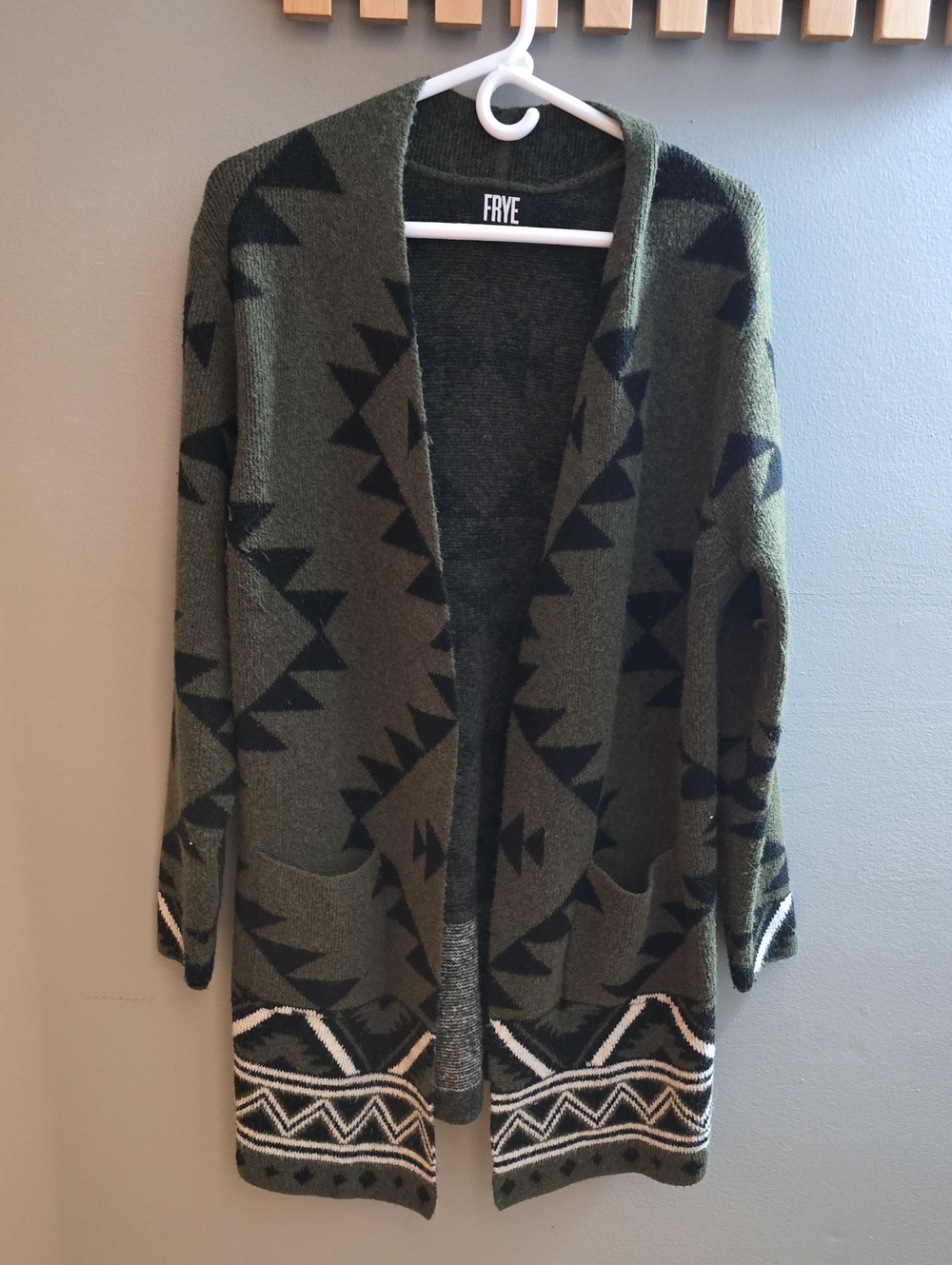 FRYE Olive & Black Aztec Open-Front Cardigan